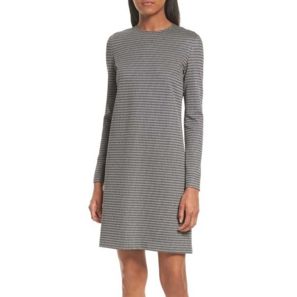 Theory Women's Stretch Wynter Houndstooth Knit Jersey Long Sleeve Sheath Dress 4